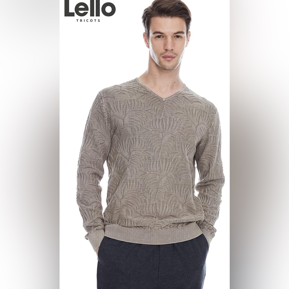 3XL Lello Men‘s Lightweight Cotton Stone Washed Floral Pattern v-Neck …